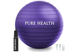 PURE HEALTH Exercise Fitness Swiss Yoga Ball - Anti Burst Extra thick with Hand Pump for Home Gym -Birthing Ball for Yoga, Pilates, Fitness, Pregnancy & Labour