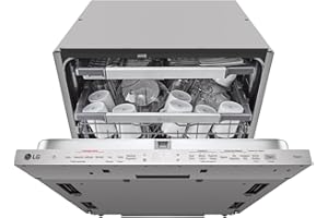 LG QuadWash DB475TXS Lavastoviglie da Incasso, a Scomparsa Totale, Serie 4, Classe A, 14 Coperti, 4 Bracci Irroratori, Vapore, Cerniere Sliding, Apertura Automatica, 3° Cestello, Wi-Fi, Acciaio