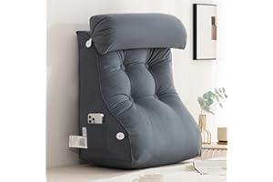 COYEUX Lesekissen,Bücherkissen für Bett,Rückenkissen mit Seitentasche,Große Fernsehkissen,Keilkissen mit Nackenrolle,zum Sitzen in Bett,Couch oder Boden (mit Kopfstütze)