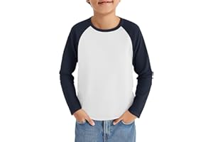 Haloumoning T-shirt à manches longues pour garçon - Col rond - Bloc de couleurs - T-shirt à manches longues - Sport - Loisirs - Décontracté - Basique - Raglan - 5-14 ans