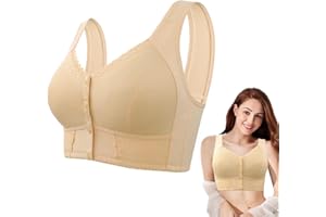BAWUTZ Reggiseno per Anziani, Reggiseno in Pizzo Taglie Forti Anello in Acciaio, Reggiseno Traspirante con Chiusura Anteriore per Anziani, Reggiseno Acciaio per Donne Taglie Forti