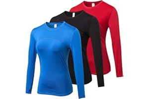 Yuerlian 3 Pack Womens Long Sleeve Performance Base Layer Sports Running Training Top