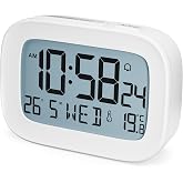 HOMVILLA Digital Alarm Clock Battery Small with Temperature, Backlight, Date and Day of the Week, Loud Buzzer, 12/24H, Snooze