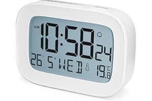HOMVILLA Réveil, Réveil Numérique à Piles avec Température, Calendrier, Rétroéclairé, Snooze, 12/24H, Petite Reveil Matin pour Voyage, Chambre, Bureau (Piles Incluses)