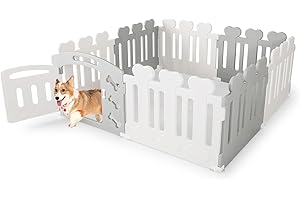 COSTWAY 8-panelowy kojec dla psów, wybieg dla szczeniąt o wysokości 60 cm, kojec dla psów z drzwiami, odporny na warunki atmosferyczne do mieszkania i ogrodu, kojec dla zwierząt domowych z tworzywa