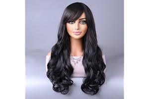 YEESHEDO 32" 80 cm Long Wavy Curly Hair Cosplay Wigs with Bangs for Women Heat Resistant Synthetic Wig for Party Costume Anime Halloween (Black)