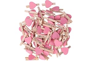WWYAN 50 Pcs Pink Mini Heart Wooden Clips Clothespins Photo Paper Peg Pin Craft Decoration Clips, Clothes Pins, Laundry Storage and Organization Laundry and Cleaning