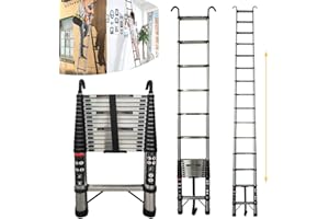 YOUSEAHOME Telescopic Ladder 4M/14.4FT Multi-Purpose Folding with Detachable Hooks, Stainless Steel Ladders 14 Adjustable Steps Extension Ladder, Extendable Resistant Foldable Ladder with EN131, Max Load 150kg