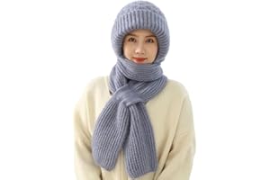 Hoemudy Integrated Ear Protection Windproof Cap Scarf, Winter Warm Knitted Hat Scarf, Knitting Thick Warm Ear Guard Hat, Thickening Beanie Hat Scarf