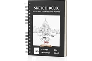 PLAPOT Carnet à Dessin Relié,A5 Reliure Spirale Carnet De Dessin 200 Pages 100 feuilles Papier à Croquis pour Dessiner et Réaliser,Carnet Dessin Carnet De Croquis A5 pour les Enfants et les Professionnels