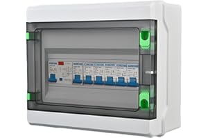 SPORWAY 6 Way Circuit Breaker Panel: IP65 Anti-Leakage Fuse Box for Garages, Caravans, Workshops - 63A 30mA RCD, 6MCB (2 x 6A, 2 x 16A, 2 x 32A)