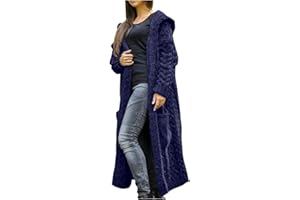 EMUKFD Cable Knit Cardigan for Women, Womens Hooded Open Front Cardigan, Cable Knit Sweaters, Solid Color Lightweight Long Sweater Coats, Women's Long Knitted Coat