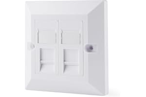 rhinocables CAT6 Ethernet Faceplate | Single 1, Double 2 & Quad 4 RJ45 Gang Wall Sockets | CAT 6 Setup for Printers, VoIP, Phones & More | Network Expansion for Home or Business (2 Port,Pack of 1)