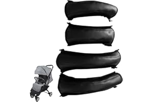 Joyivike Kinderwagen Griffbezug 4 STÜCK Leder Kinderwagen Griff Mit Reissverschluss, Kinderwagen Griffschutz Bu-ggy Zubehör, Kinderwagen Armlehne Schutzhülle Wasserdicht Griff Abdeckung,Schwarz/