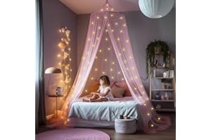 UB-STORE Rose Lit à baldaquin pour filles avec pré-collés luisant dans les étoiles sombres - Décor de chambre en moustiquaire Princesse