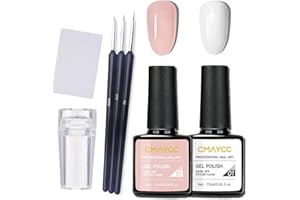 MINSHZEE Nude Pink and White UV Gel Nail Polish Set, French Nail Polish, French Nail Stamps, DIY Nail Art Tools, Professional Nail Color Pens