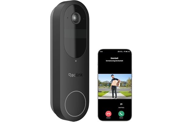 Reolink Caméra Sonnette 2K sans Fil avec Batterie, Wi-FI 2.4/5GHz, Vue tête-Pieds 1:1, détection des Personnes/véhicules/Colis, Pas de Frais mensuels, Audio bidirectionnel, Video Doorbell (Batterie)
