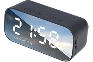 GARSENT Digital Alarm Clock, Portable Large Display Bedside Clock with Dual Alarm, FM Alarm Clock Radio with Bluetooth Speaker, Adjustable Brightness, Real Time Temperature Detection, for Kid Senior(Black)