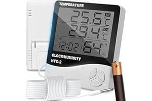 Retoo termometr do użytku wewnątrz i na zewnątrz, cyfrowy termometr z sondą, pokojowy do kontroli klimatu w pomieszczeniu, higrometr, miernik wilgotności powietrza, precyzyjny czujnik temperatury