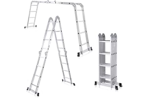 MAXCRAFT Multifunktionsleiter Mehrzweckleiter bis 150 kg Stehleiter 16 Stufen 6in1 Leiter Gelenkleiter EN-131 geprüft aus Aluminium - Länge 4,43m