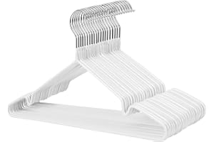 Songmics metallklädgalgar, 20 stycken galgar för skjortor, byxor, klänningar, PVC-belagda, halkfria, med skåror, vit CRI33WT2