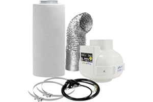 GROWPRO Prima Klima Ventilador Extractor 12,7 cm de diámetro, 230/360 m3/h Kit completo de Control de Olores con filtro de carbón, ideal para invernaderos