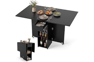 GIANTEX Fällbart bord kök, fällbart matbord liten, mobilt köksbord med 2 hjul, 120 x 72 x 75 cm, matbord för 4–6 personer, utfällbart bord för små utrymmen, köksbord, trä med låda