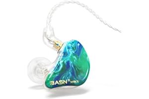 BASN MMCX Moniteurs intra-auriculaires à triple pilote avec basses riches, écouteurs HiFi stéréo IEM avec câbles amovibles améliorés pour audiophiles musiciens (vert glacier)