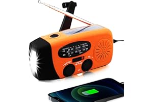Handsider Wind Up Radio, Solar Emergency FM AM NOAA Portable Radio with SOS Alarm, LED Flashlight, 2000mAh Power Bank USB C Cellphone Charger for Camping Hiking (Orange)