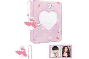 KeCool Kpop Photocard Holder 3 Inch Photocard Binder, Mini Photo Album Kpop Photocard Binder, Love Heart Hollow Kpop Photocard Album Kpop Binder Collect Album with Lovely Pendant (40 Pockets, Pink)