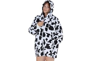 Queenshin Schwarz und Weiß Kuh Hoodie Decke Übergroße Kuscheldecke mit Reißverschluss, Kuschelpullover Sherpa Pullover Hoodie Sweatshirt für Erwachsene