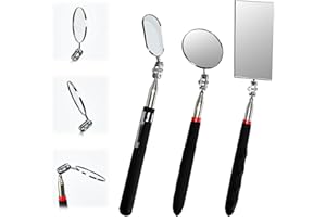 Huucozn 3 Stück Inspektionsspiegel Set Teleskop Spiegel Teleskopspiegel Griffe Mechanischer Autospiegel Rund 360 Grad Spiegel Zahnarztspiegel Rechteckig 360 Spiegel Drehbar für Fahrzeug Inspektionen