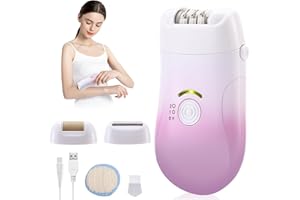Wikay Rechargeable Hair Remover, Facial Hair Remover for Women, Facial Hair Remover with LED Light, Painless Lady Shavers, Included 2 x Replacement Heads, for Facial, Armpit, Bikini and Leg