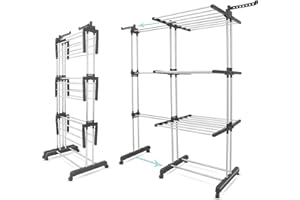 johgee Séchoir à Linge Pliable avec 6 Ailes sur 4 Niveaux, Etendoir Linge intérieur, Taille 89 x 66 x 178 cm, Séchoir Linge Stable