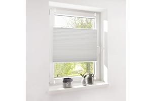 ‎DESWELL Deswell Plissee Rollo Jalousie ohne Bohren Klemmfix für Fenster & Tür Grau 100x100cm (BreitexHöhe), Plisseerollo Stoff Sonnenschutz leicht zu montieren & Verspannt
