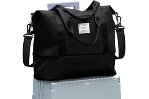 SZLX Travel Duffel Bag Weekend Bag with Trolley Sleeve, Dry & Wet Seperated Sports Gym Bag Waterproof Bag Carry On Bag for Women Men Weekender Tote Bag Hospital Bag Cabin Bag