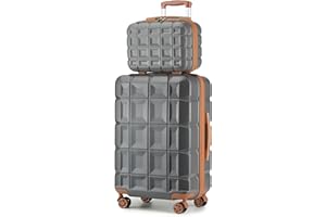 Kono Luggage Sets 2 Piece Hard Shell ABS Suitcase with TSA Lock Spinner Wheels Travel Medium Check in Luggage 24 inch with Beauty Case (Grey)