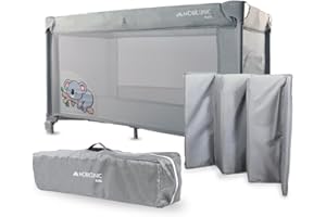 Mobiclinic®, Travel Cot, With Transport Bag, 2 in 1, Ultra-compact Folding, Removable Mattress, Mofli, up to 15kg, Breathable Fabric, Side Entrance with Zip, Wheels, Travel cot with side opening