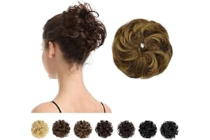 BARSDAR 100% Umani Chignon Capelli Veri, Coda Chignon Extension Elastico con Capelli Chignon Capelli Ricci Mossi Capelli Chignon da Donna (Mix Castano Biondo)