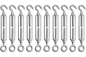 ASTARFAVOR 10pcs Tensor de alambre M4 Acero inoxidable 304 Gancho y ojo Tensor Tensor de Cable Tensión de Cuerda Apto para interior y exterior