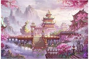 DCIDBEI Diamond Painting Square Paesaggi 50x40 cm 3D Ai Diamond Painting Paesaggio Giapponese Tele Diamond Painting di Paesaggi Romantici Diamond Painting Castello Diamond Painting Fiori di Ciliegio