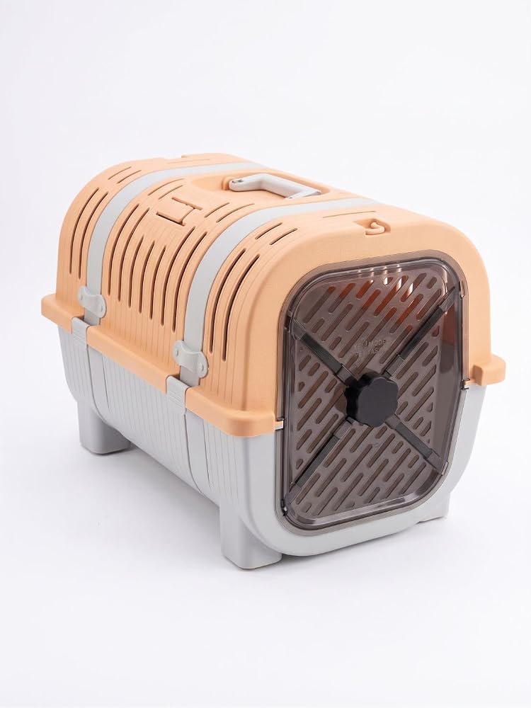 Orret Home Kedi Taşıma Çantası Plastik Kafes Kilitlenebilir Kapaklı Havalı Taşıma Kabı Kedi Köpek Taşıma Box Güvenli Pet Taşıma Kafesi Seyahat Çantası (Açık Gri-Bej)