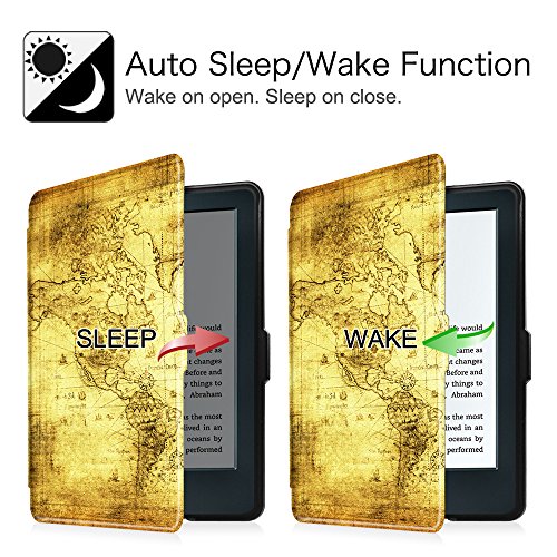 Fintie Hülle für Kindle 8 Generation – Die dünnste und leichteste Schutzhülle Tasche mit auto Sleep / Wake für Kindle eReader (6 Zoll) Touchscreen ohne Spiegeleffekte, (8. Generation – 2016 Modell), Weltkarte Antik - 4