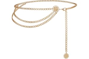 WHIPPY Multi Layer Metal Waist Belt Women Girls Adjustable Body Link Belt Fashion Bling Belt for Jeans Trousers Dresses