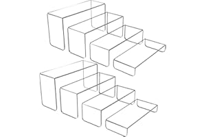 MerryNine 8 PCS Acrylic Risers for Display, 4-Tier Clear Display Stand Risers, multifunction acrylic transparent Pop stand for Cupcakes, Figures, cosmetics, Collectibles Display (Rectangle)