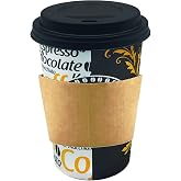 Afra Tedarik 12 Oz Siyah Kapaklı Tutama&ccedil;lı Karton Bardak Latte Kahve Kağıt Bardak Sleeve 300 ml - 100'l&uuml; (Siyah Kapaklı Tutam