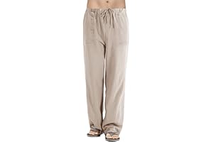 VANCAVOO Len spodnie męskie letnie bawełna o luźnym kroju spodnie szerokie dopasowanie proste nogi spodnie do jogi plaża