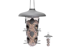 PLASTIA Mangeoire Oiseaux Exterieur Sauvages Suspendus - 2en1 Support De Boule De Graisse Oiseaux et pour des Graines Mélanger - Résistante aux Intempéries - Mangeoire à Oiseaux Transparent, Anthracite