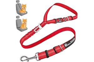 PETZANA Headrest Dog Car Seat Belt Adjustable with Elastic Bungee Buffer Durable Headrest Pet Car Safety Harness Restraint (Red)