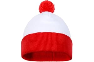 NUWIND Red White Cuff Knit Beanie Hat - Knitted Fabric Hat for Halloween Christmas